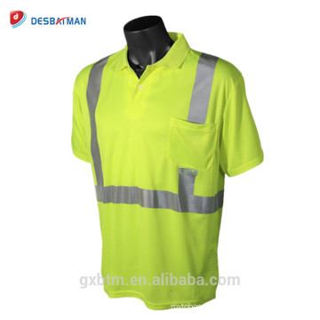 Großhandelsgelbes Straßen-Arbeitssicherheits-Kurzschluss-Hülsen-hohes Sichtbar-reflektierendes Polo-T-Shirt mit Wärmeübertragung reflektierendem Band
